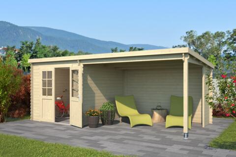 8711471581517 1022498 Outdoor Life Products Tuinhuis Blokhut met Overkapping Sunniva 570x275 2 min
